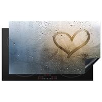 HERDABDECKPLATTE Herz - Kondenswasser - Wasser - 3D Induktionsschutz 91.6x52.7 cm - Grau, Kunststoff (91.6/52.7/0.2cm) - MuchoWow