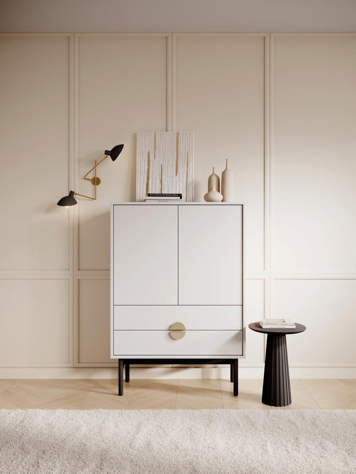 HIGHBOARD Stoon II WEISS 85 CM - Goldfarben/Schwarz, Holzwerkstoff/Metall (85/124/38cm) - Selsey