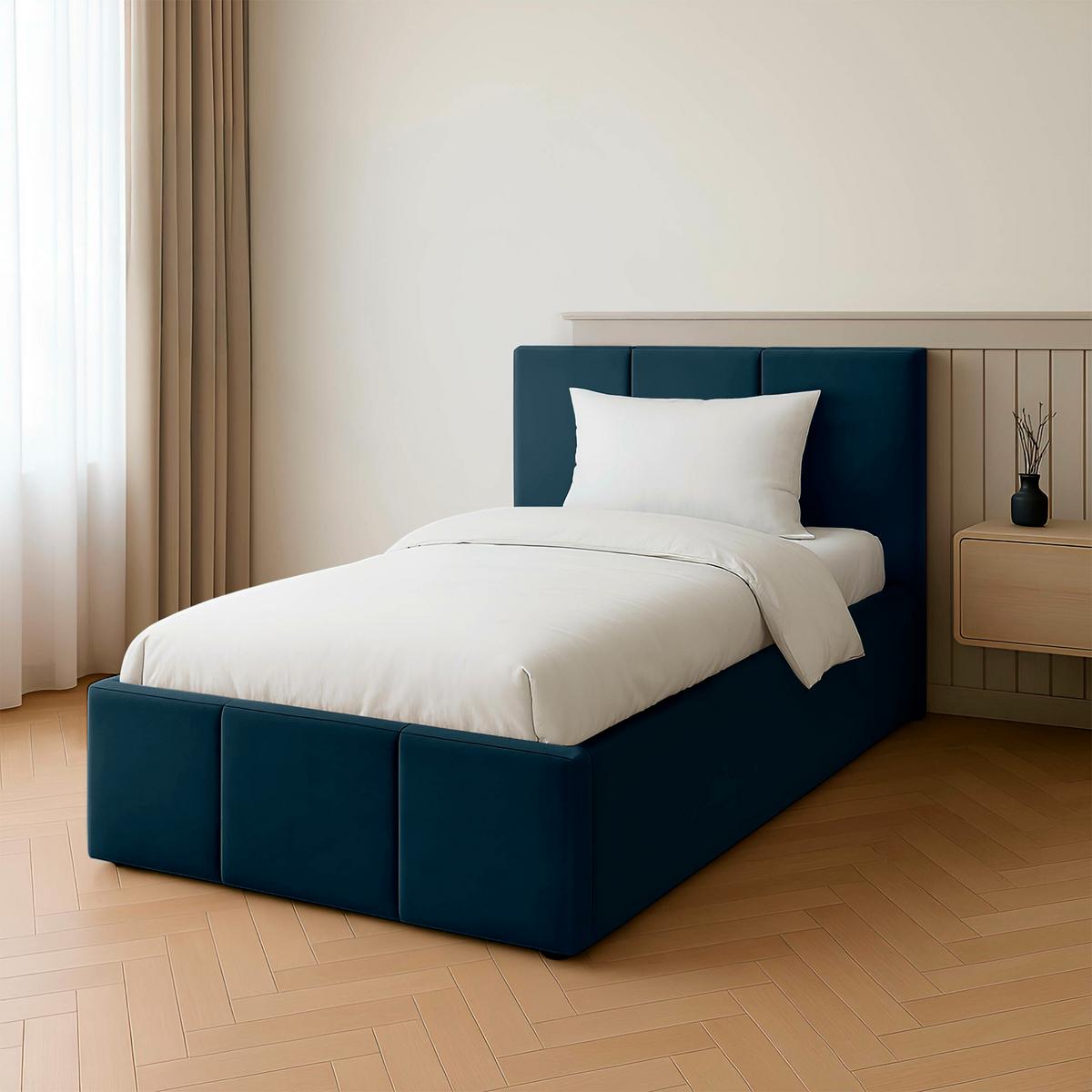 POLSTERBETT für Schlafzimmer Bett mit Stauraum Dunkelblau 90x200 - Dunkelblau, Holzwerkstoff/Metall (90/200cm) - Muralo