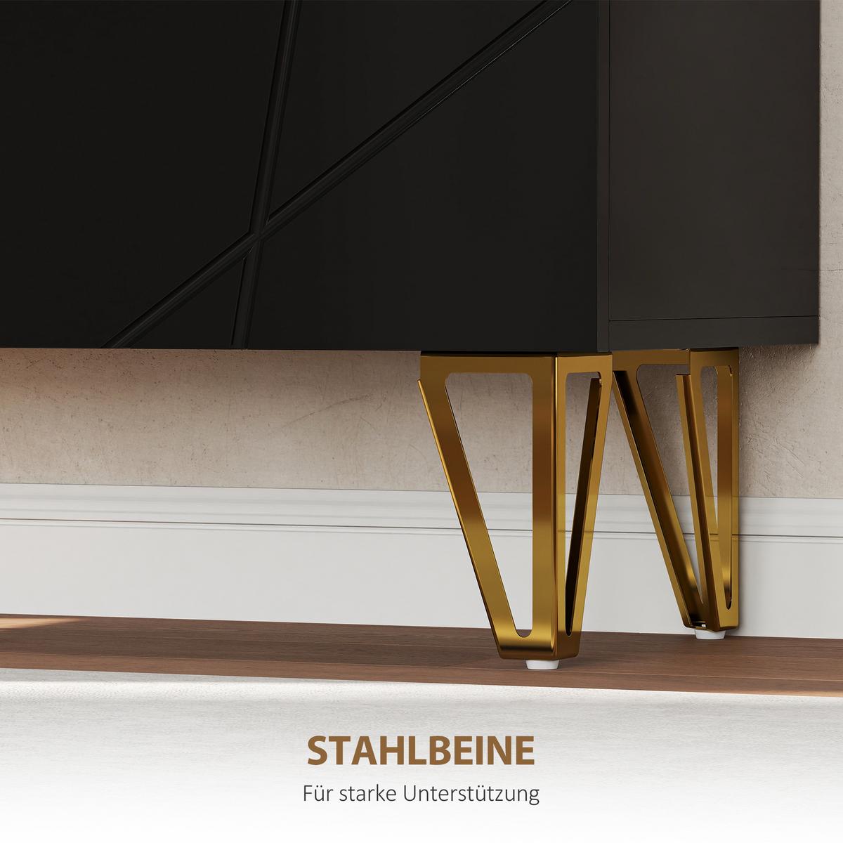 SCHUHSCHRANK mit 2 Türen, Schuhregal, Schuhaufbewahrung mit 3 Ablagen Schwarz - Schwarz Hochglanz/Goldfarben, Holzwerkstoff/Metall (31.5/95/72cm) - HOMCOM