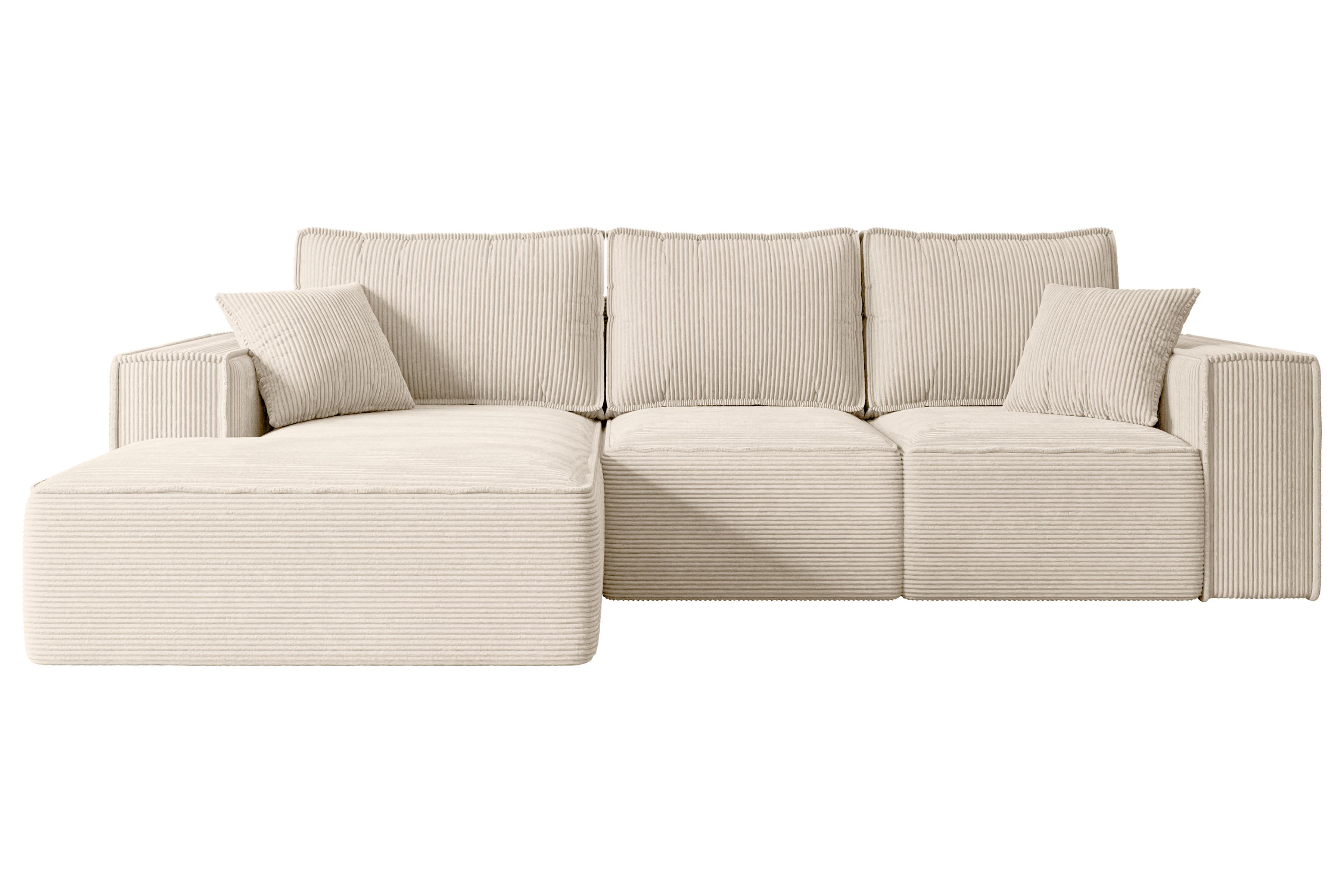 ECKSOFA mit Schlaffunktion und Bettkasten SERRA-L-S - 266x161x87 cm Beige Cord - Beige/Schwarz, Holzwerkstoff/Kunststoff (266/161cm) - ALTDECOR