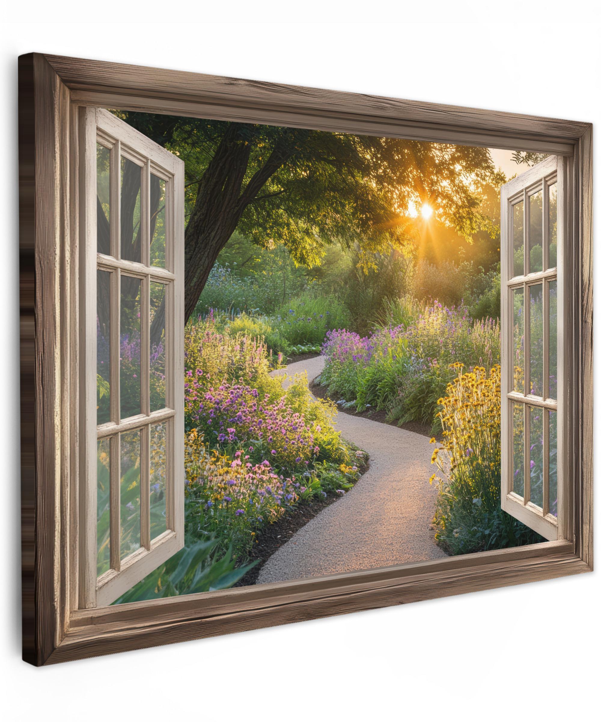 LEINWANDBILD Aussicht - Blumen - Natur - Sonne - Weg Wandbild 40x30 cm - Hellgelb, Textil (40/30cm) - MuchoWow