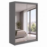 SCHWEBETÜRENSCHRANK Debra mit 2 Türen, 160/216/61 Graphitfarben mit Spiegel - Schwarz, Holzwerkstoff (160/216/61cm) - Beautysofa