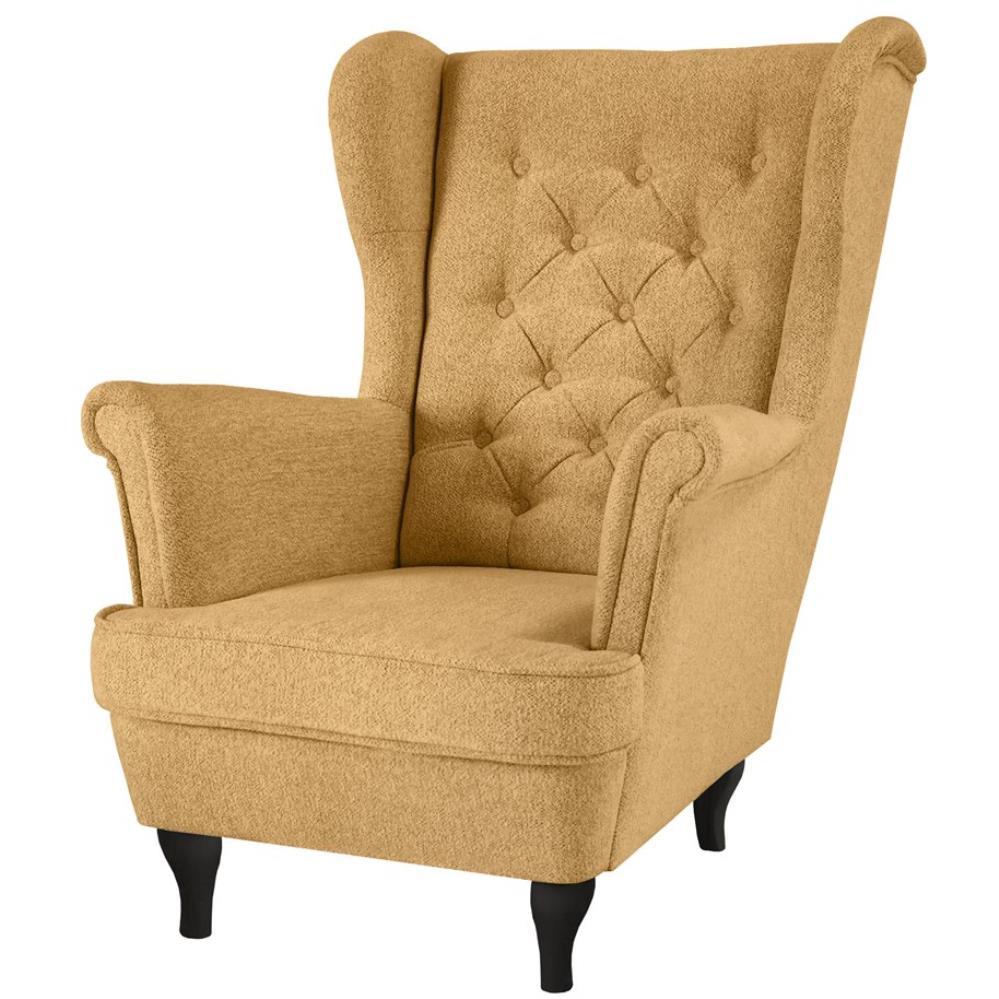 CHESTERFIELD-SESSEL Falco gelb mit Wenge Holzbeinen - Gelb, Holz/Textil (82/102/92cm) - Beautysofa