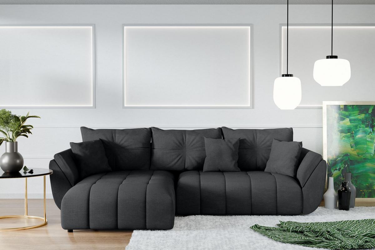 ECKSOFA L Form Verciani Dunkelgrau 280/190/91 cm mit Schlaffunktion - Dunkelgrau/Schwarz, Kunststoff/Textil (280/190cm) - AX Living