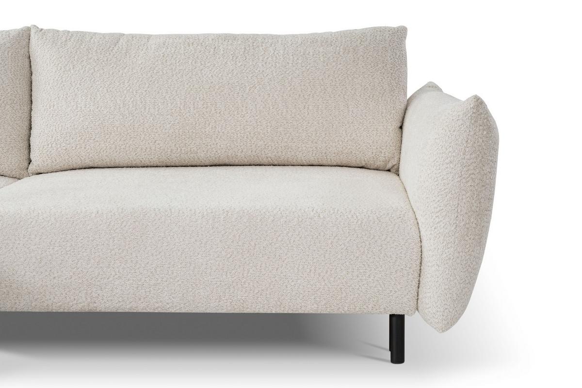 ECKSOFA UNO Beige Plüsch-Stoff mit Schlaffunktion - Creme, Holz (257/171cm) - MASSENO