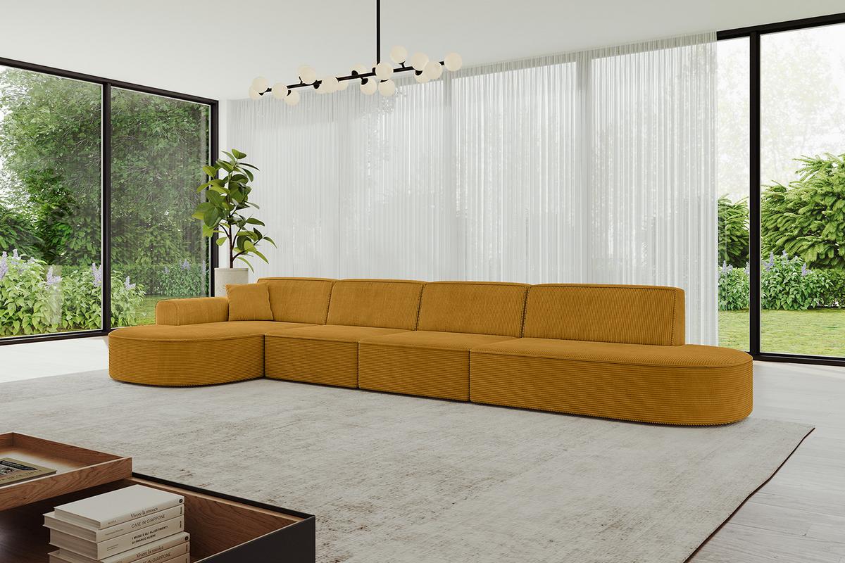 ECKSOFA Ottomane Links MARI-L3 - 413x171x79 cm Senfgelb Cord - Gelb/Schwarz, Holzwerkstoff/Kunststoff (165/406cm) - ALTDECOR