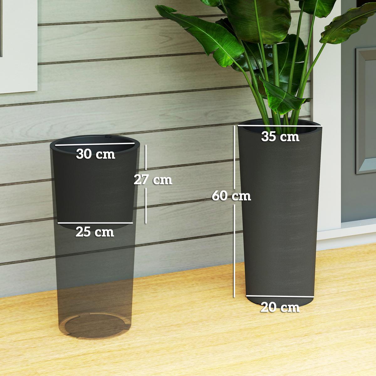 2ER Set Blumentopf stapelbar Pflanzkübel mit Löcher 35x35 cm Pflanztöpfe - Dunkelgrau, Kunststoff (60cm) - Outsunny
