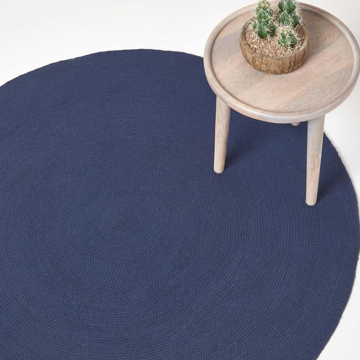 TEPPICH geflochten rund 150 cm - Dunkelblau, Textil (150/150cm) - Homescapes