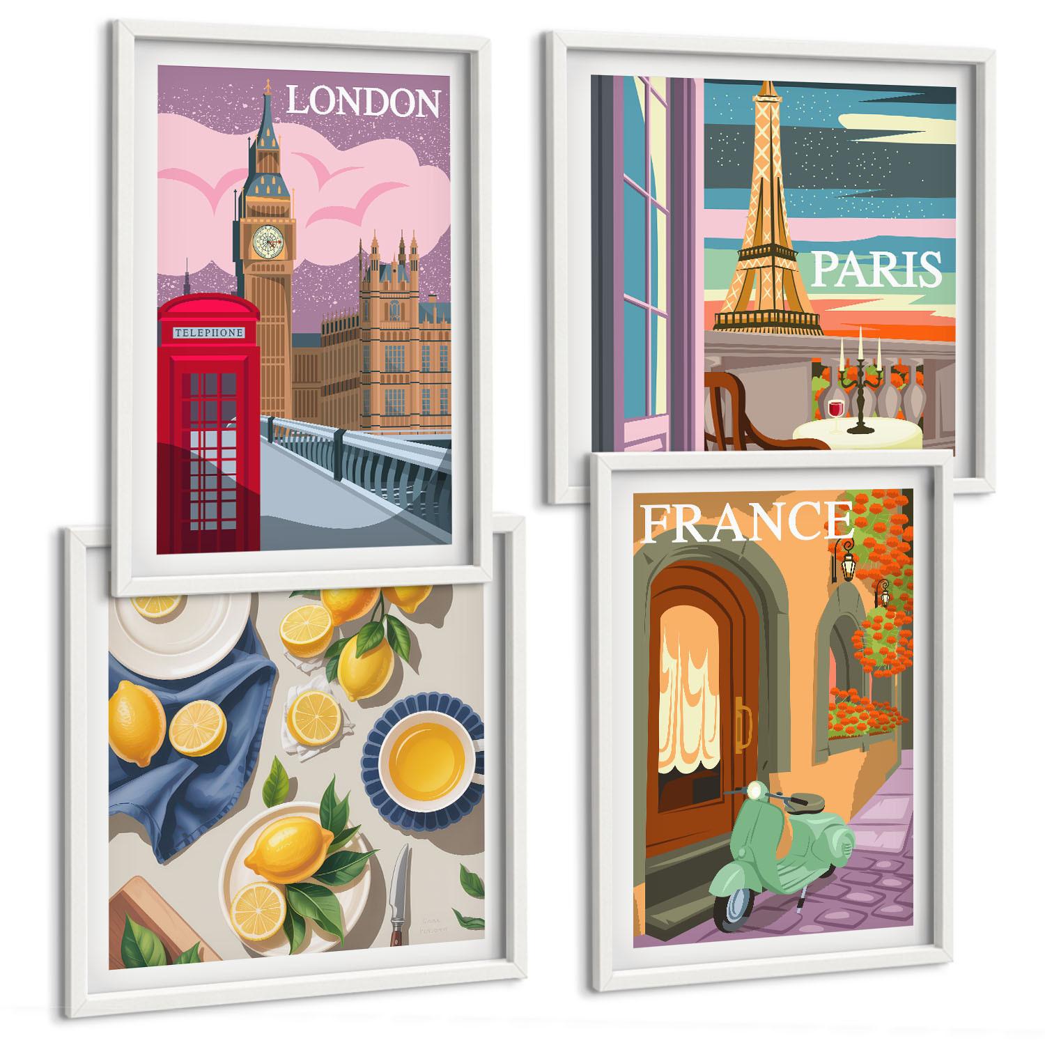 BILDER SET 4er Set - 50x50 cm & 40x60 cm Weißer Rahmen - Stadtansichten Paris London Frankreich - Weiß, Kunststoff (50/50cm) - TULUP