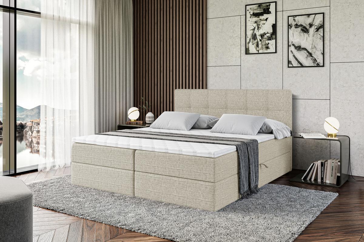 BOXBETT mit Matratze H4 und Lattenrost - MARCE - 140x200 - H4 - Beige - Beige, Holzwerkstoff (140/200cm) - ALTDECOR
