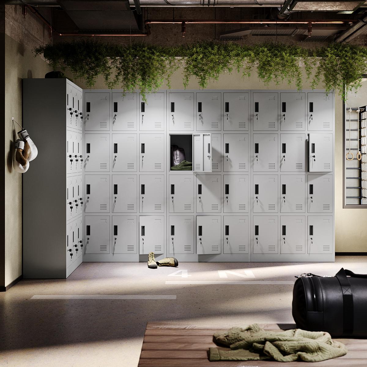 MEHRZWECKSCHRANK mit 12 Fächer Hellgrau Stahl 90x185x40cm - Hellgrau, Metall (90/185/40cm) - Muralo