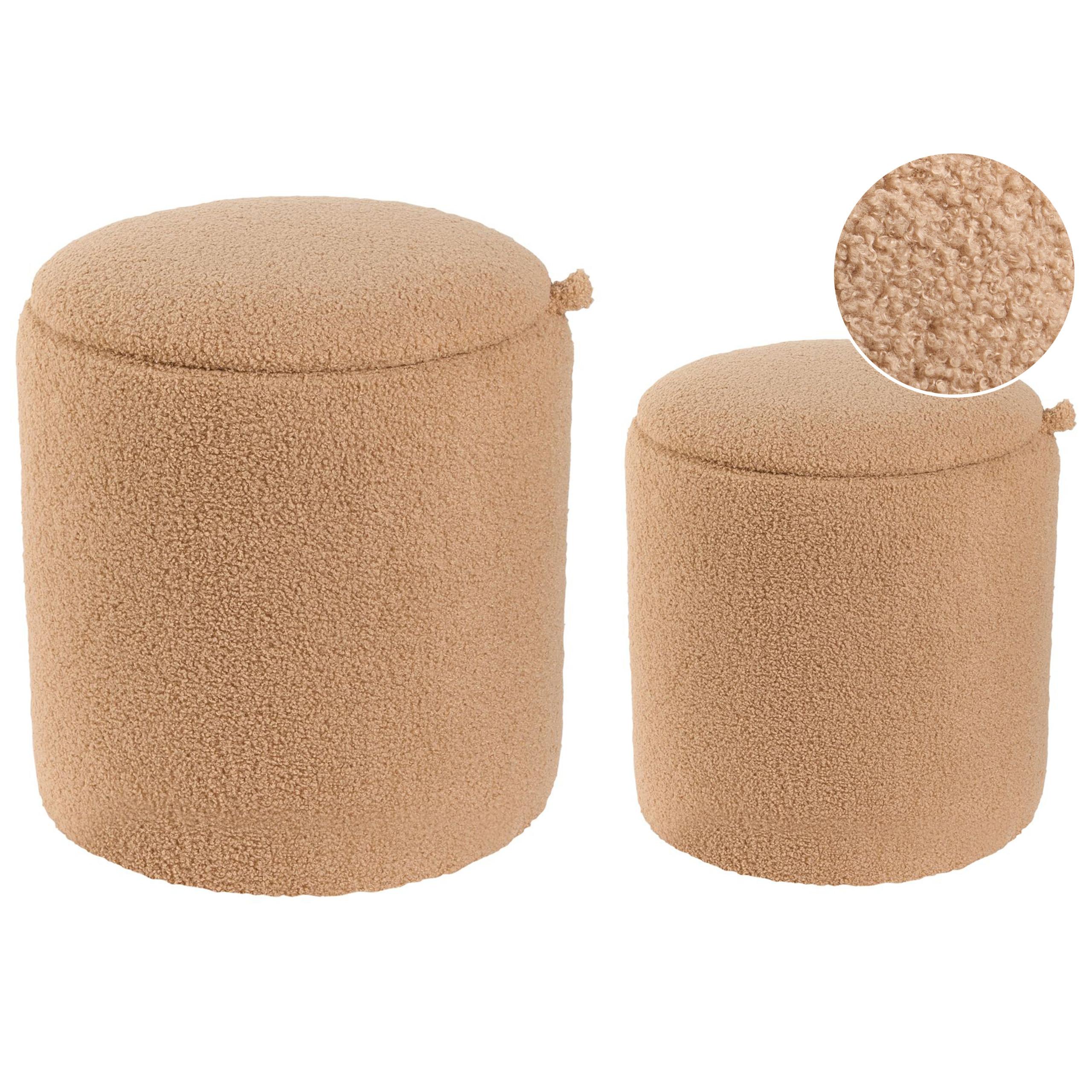 POUF 2er-Set Bouclé Hellbraun - Hellbraun, Textil (30/37/30cm) - Beliani