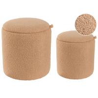 POUF 2er-Set Bouclé Hellbraun - Hellbraun, Textil (30/37/30cm) - Beliani
