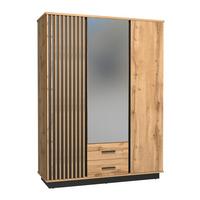 DREHTÜRENSCHRANK Lamelo mit 3 Türen und 2 Schubladen, mit Lamellen, 145 cm, Eiche Wotan - Eiche Wotan, Holzwerkstoff (145/194/52cm) - Beautysofa