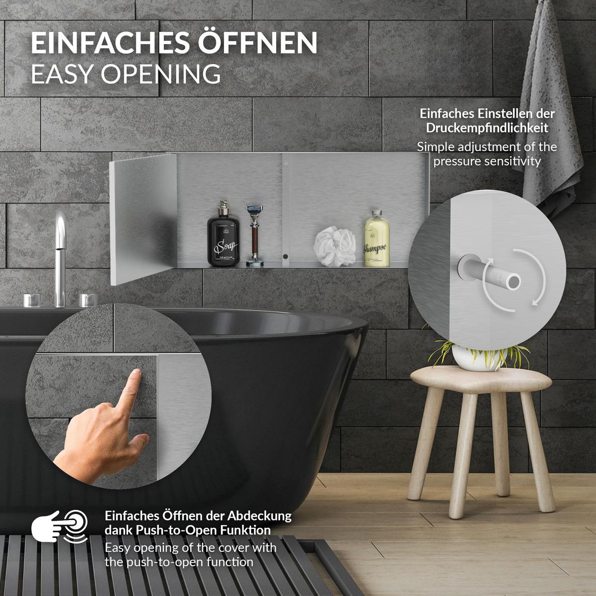 DUSCHNISCHE Edelstahl gebürstet mit befliesbarer Tür Silber 25,5/25,5 cm - Silberfarben, Metall (60/10/30cm) - LuxeBath