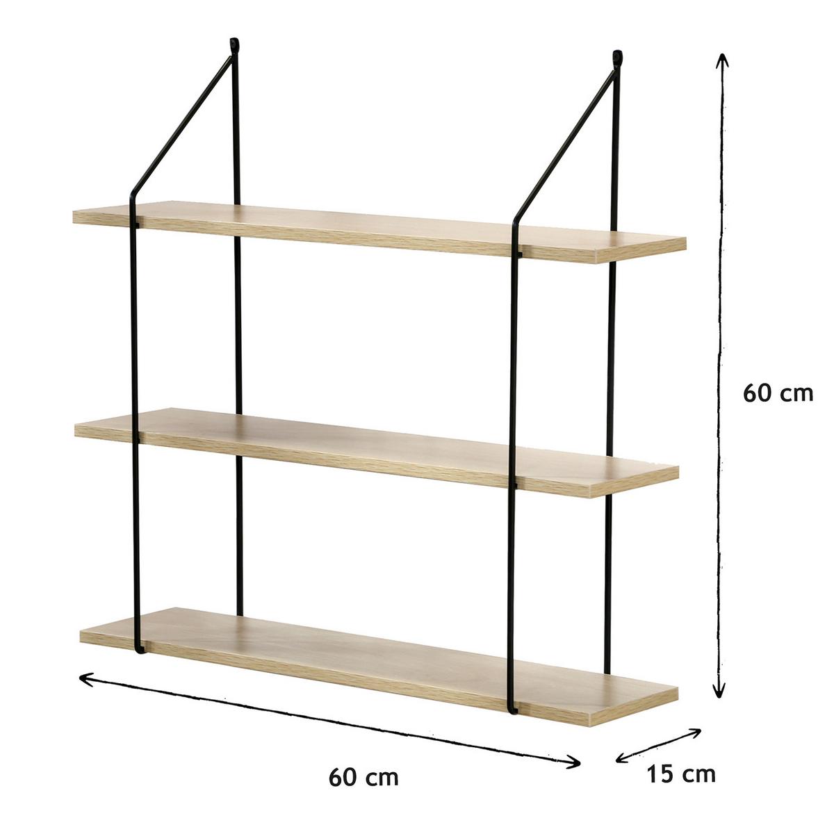 WANDREGAL 3 Ebenen Holzdekor L60 cm - Eichefarben, Holzwerkstoff (15/60/5.6cm) - Calicosy