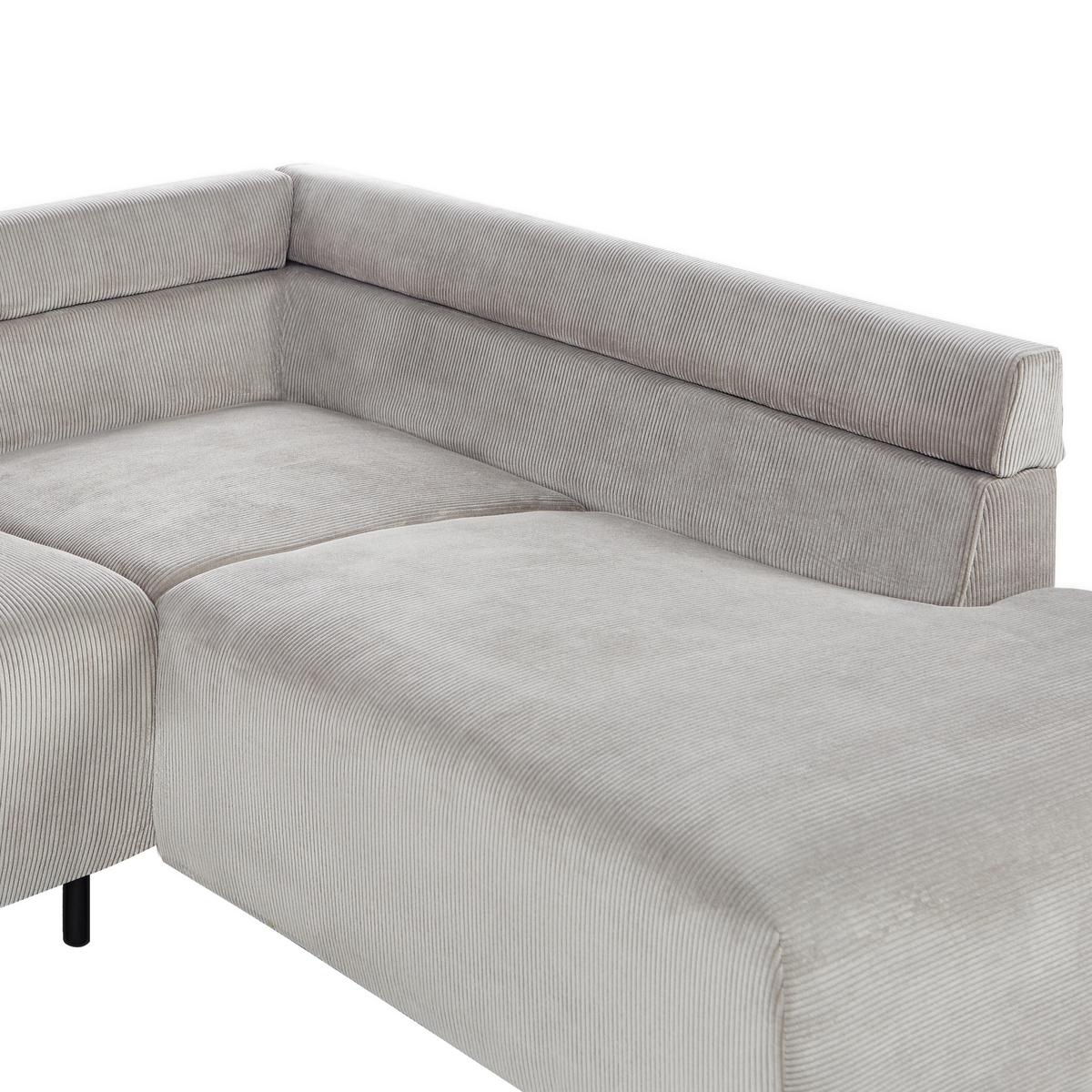 ECKSOFA 4-Sitzer Cord Hellgrau linksseitig Lunner - Hellgrau/Schwarz, Textil (266/180cm) - Beliani