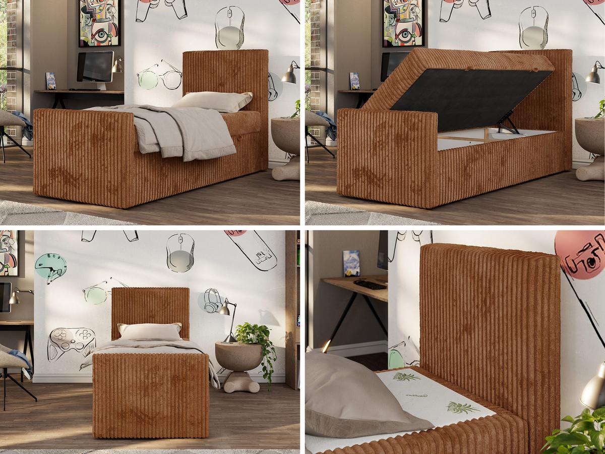 JUGENDBETT TILIO DUO 90/200 - Orange Cord - H3 - Rechts Seite - Orange, Textil (90/200cm) - MKS