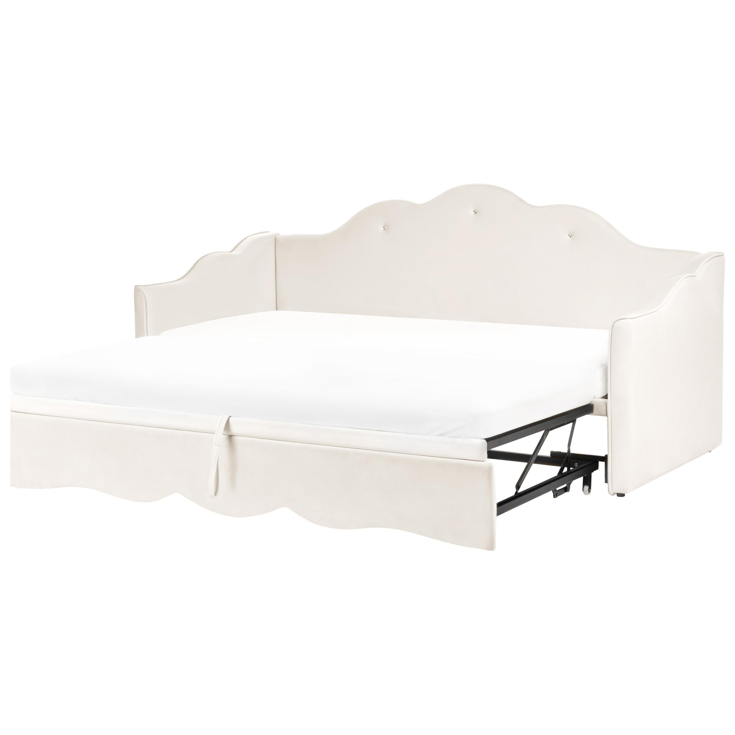 AUSZIEHBETT Samtstoff 90/200 cm Hellbeige Lorette - Beige, Textil (90/200cm) - Beliani