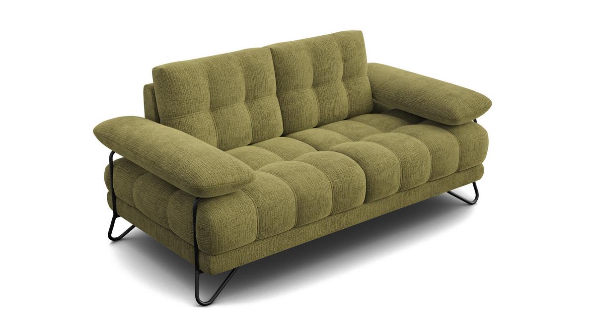 SOFA BUBBARA 2-Sitzer, olivgrün - Schwarz/Olivgrün, Holz/Textil (185/87/96cm) - Wozimo