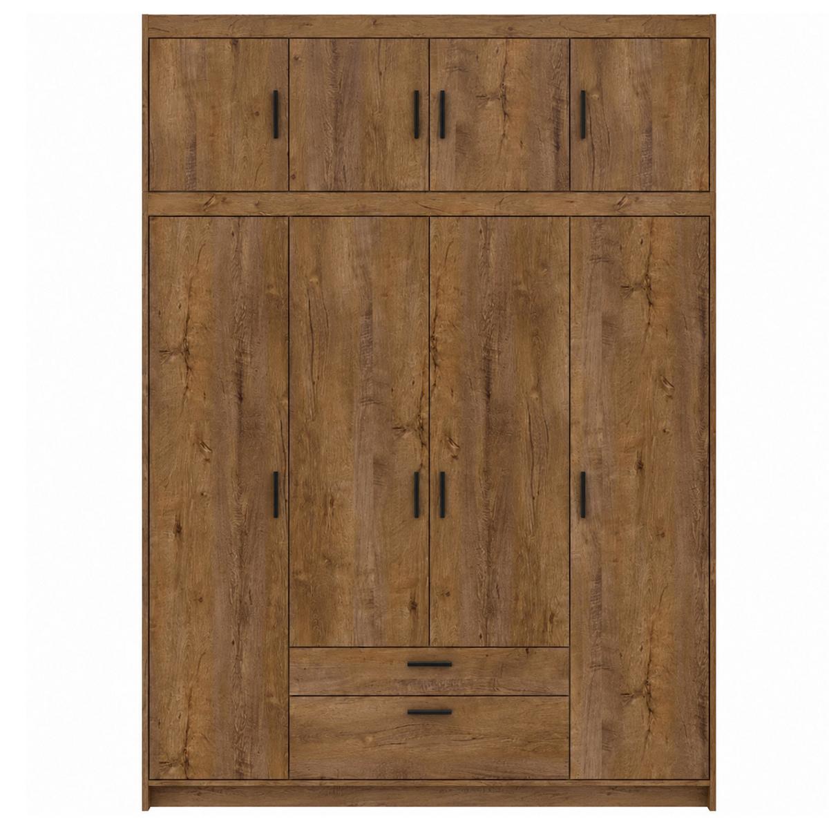 DREHTÜRENSCHRANK Elena mit 4 Türen und 2 Schubladen, mit Aufsatz Eiche Lefkas - Eichefarben, Holzwerkstoff (176/245/53cm) - Beautysofa