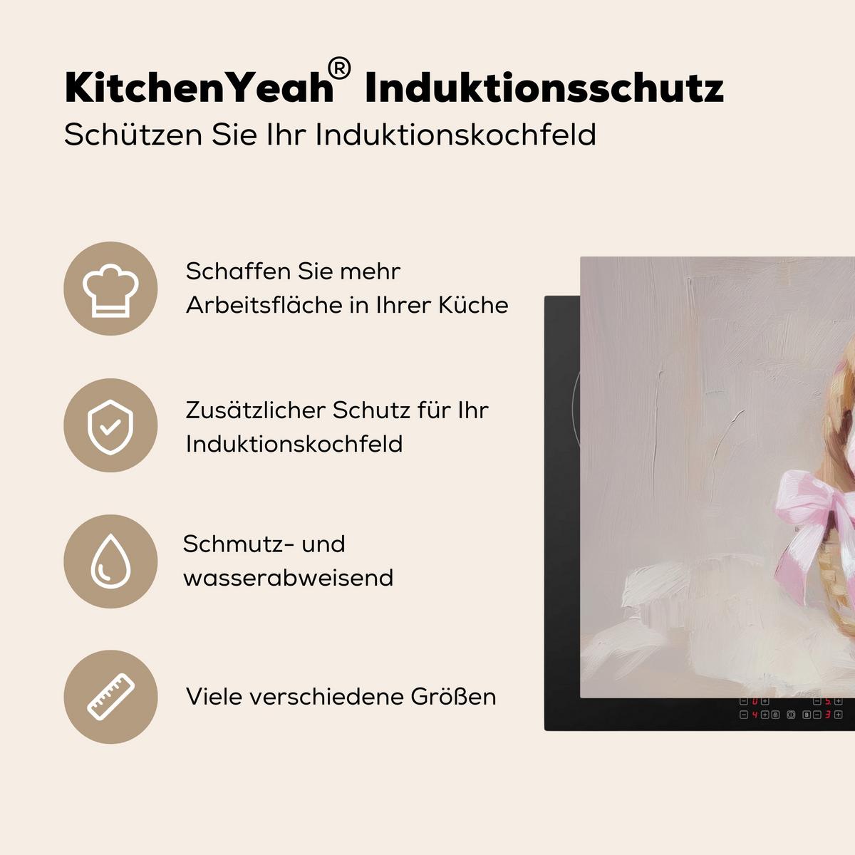 HERDABDECKPLATTE Korb - Eier - Rosa Induktionsschutz 81.6x52.7 cm - Beige, Kunststoff (81.6/52.7/0.2cm) - MuchoWow
