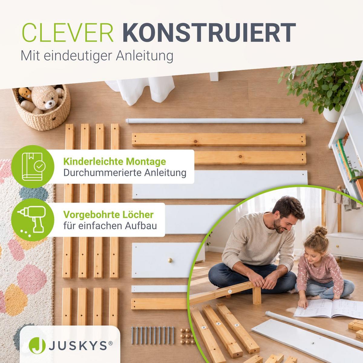 KLEIDERSTÄNDER Filla mit großer Schublade - Weiß, Holz (30/30/80cm) - Juskys