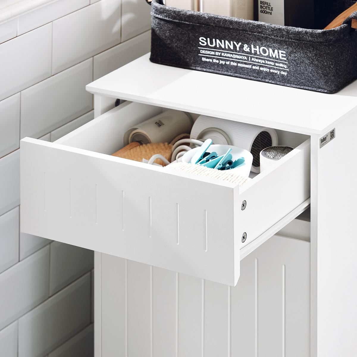 WÄSCHESCHRANK mit Wäschesack Weiß - Weiß, Holzwerkstoff (40/86/39cm) - SoBuy