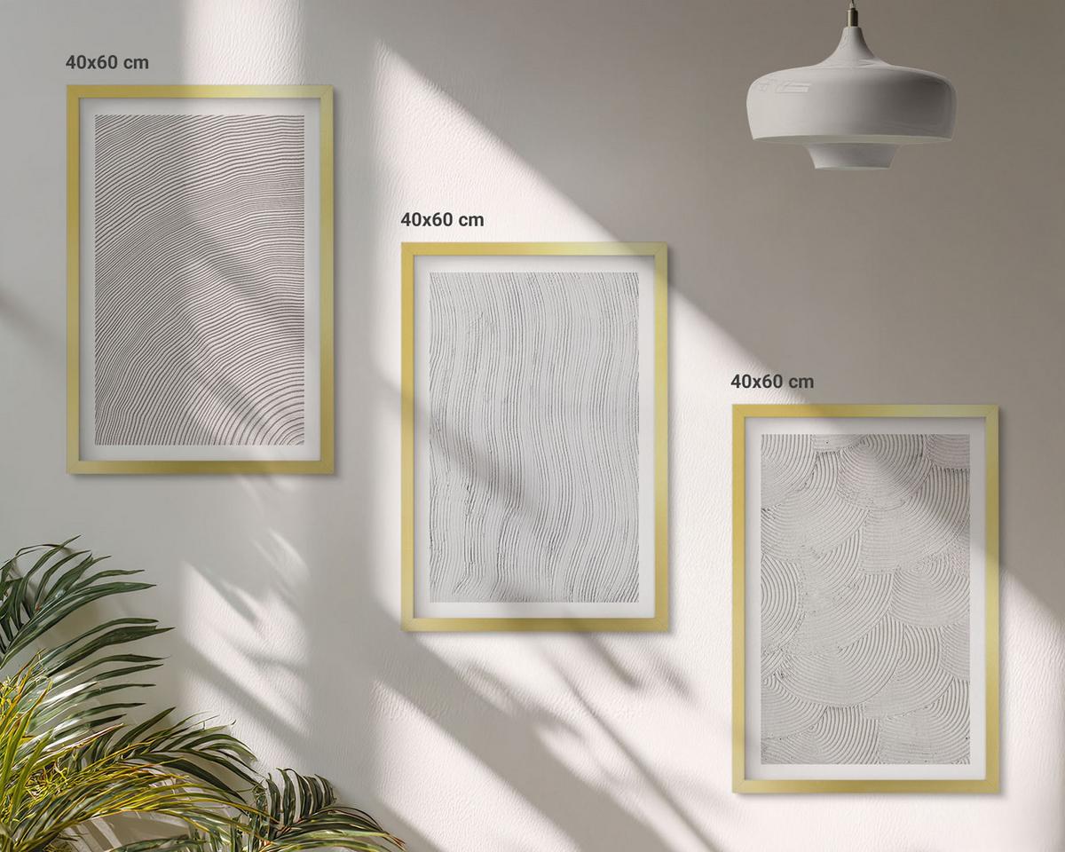 BILDER SET 3er Set - 40x60 cm Goldrahmen - Sandmuster geometrische Strukturen - Goldfarben, Kunststoff (40/60cm) - TULUP