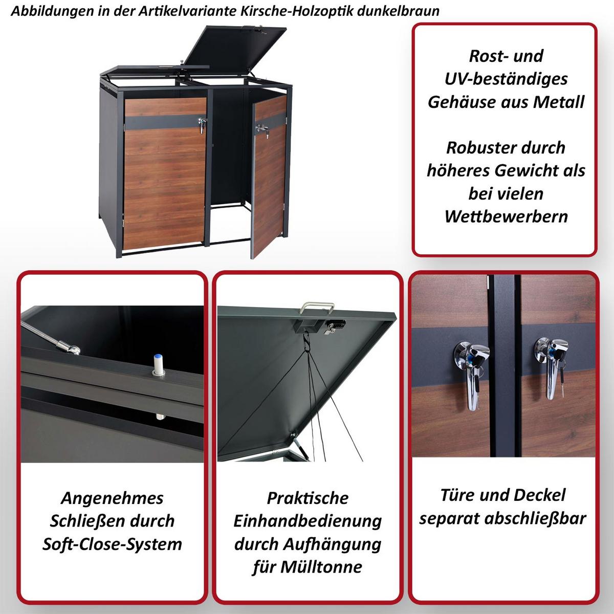 MÜLLTONNENVERKLEIDUNG 2ER/4ER rechteckig Anthrazit, Kirschbaum Dekor - Kirschbaumfarben/Anthrazit, Metall (145/117/98cm) - MCW