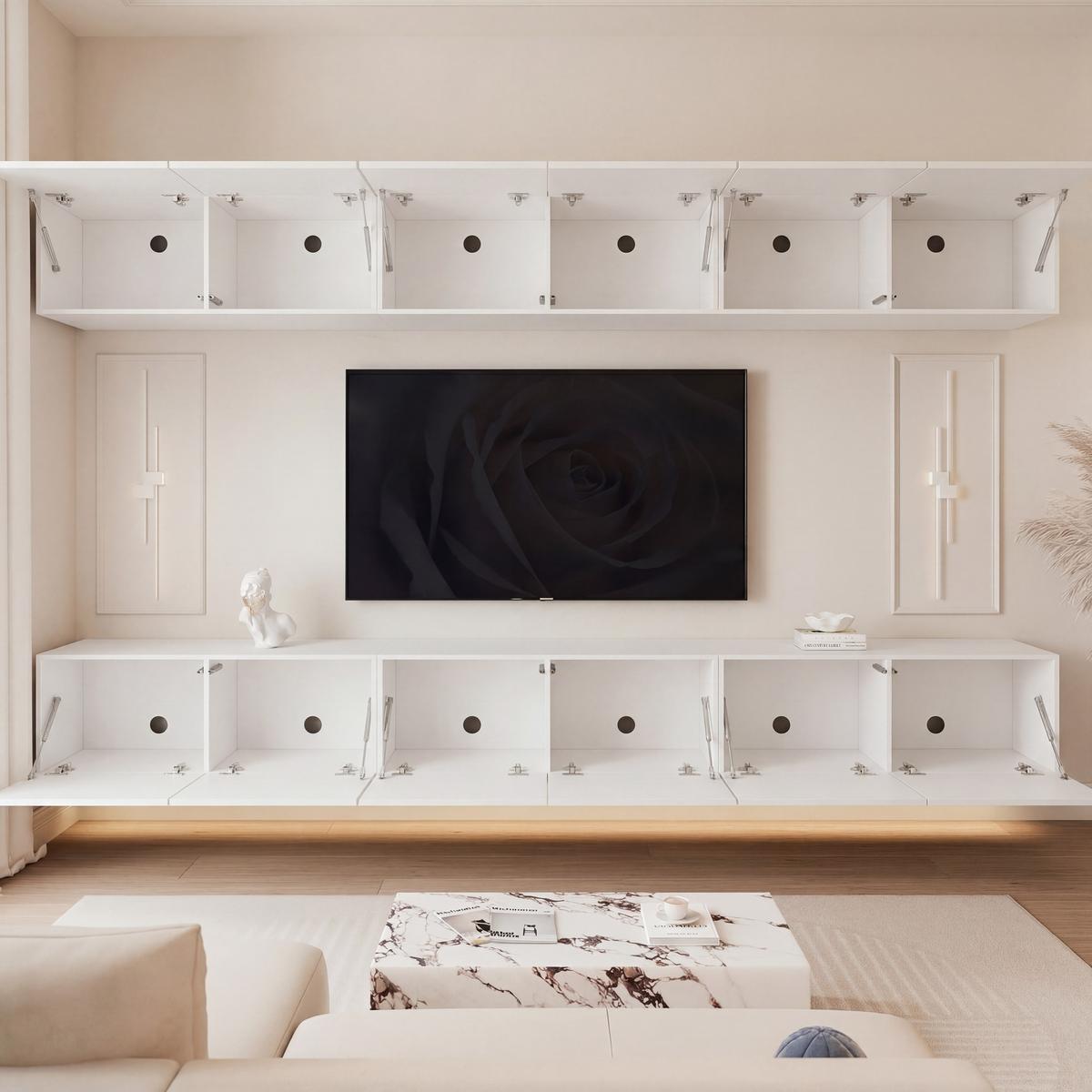 TV-LOWBOARD ANGEL V mit LED-Beleuchtung, 300 cm Weiß Hochglanz - Weiß Hochglanz, Holzwerkstoff (300/36/40cm) - Idohome