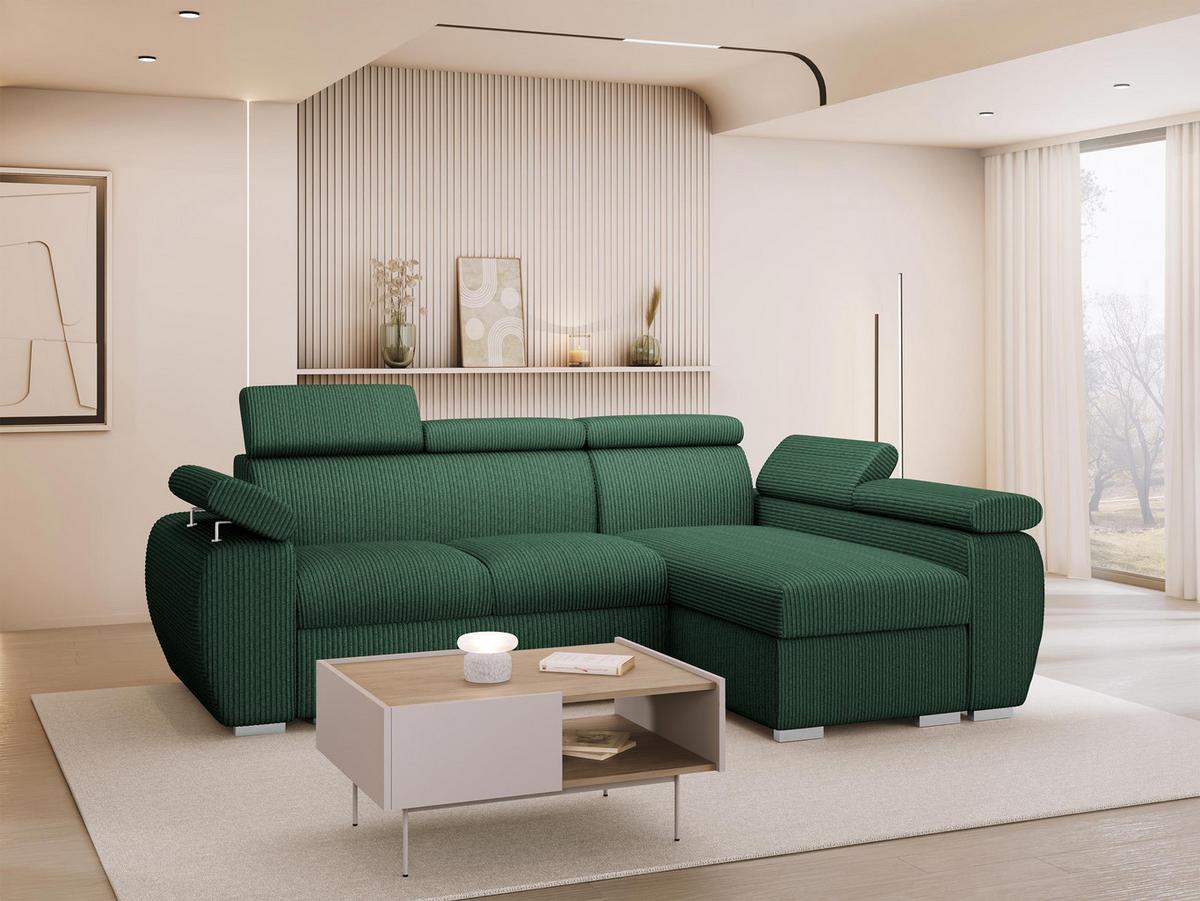 ECKSOFA Boston Mini Premium Cord 2RLC Seite: Rechts 2R+LC - Chromfarben/Grün, Holz/Textil (170/255cm) - MIRJAN24