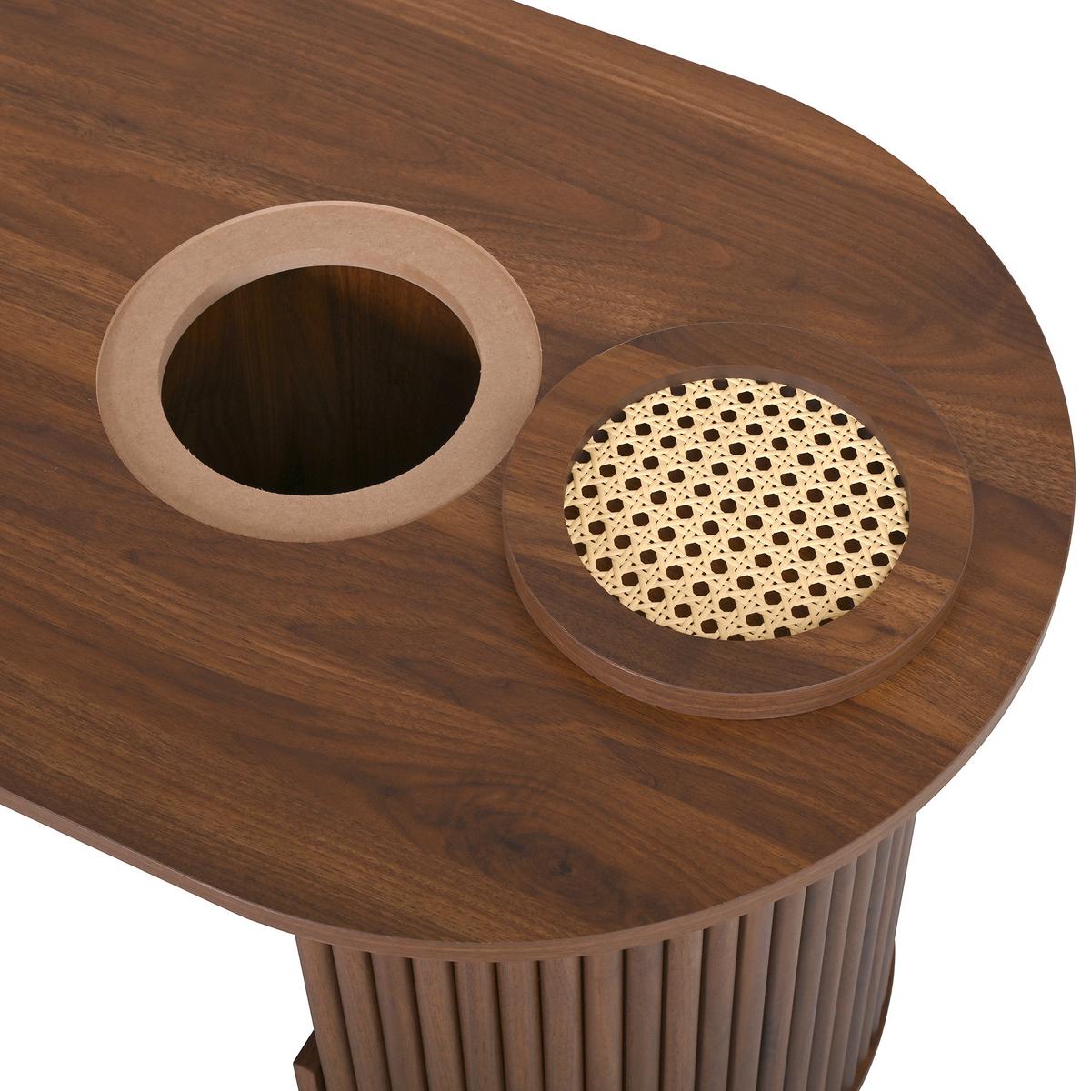 COUCHTISCH Oval Nussbaum Retro-Stil mit vertikaler Textur - Walnussfarben, Holzwerkstoff (50/105/46.5cm) - Urban Meuble