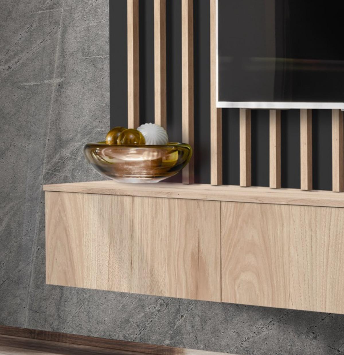 WOHNWAND Eiche Jackson, schwarz 180 cm, Schrankwand mit Push-top-Open - Eichefarben/Schwarz, Holzwerkstoff (180/180/35cm) - Furn.Design