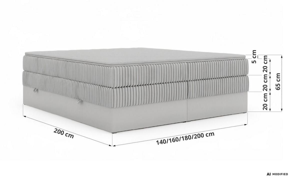 BOXSPRINGBETT WOOD ZERO KING 180/200 - Hellbraun Cord - Topper T25 - H3 - Hellbraun/Schwarz, Kunststoff/Textil (180/200cm) - MKS