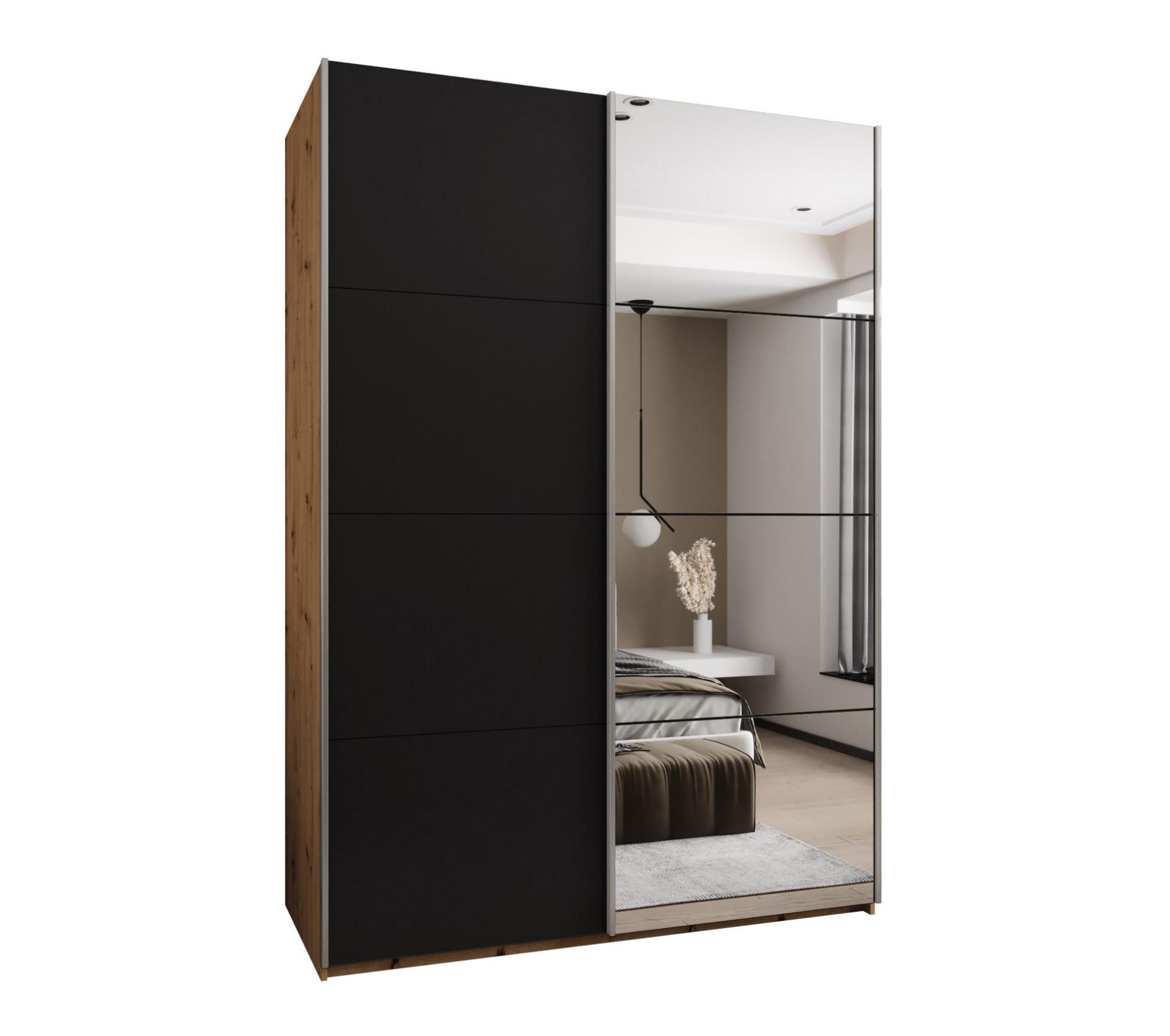 SCHWEBETÜRENSCHRANK 245,5/180/64 2-türig - Silberfarben/Schwarz, Holz/Metall (180/245/64cm) - Abiks Möbel