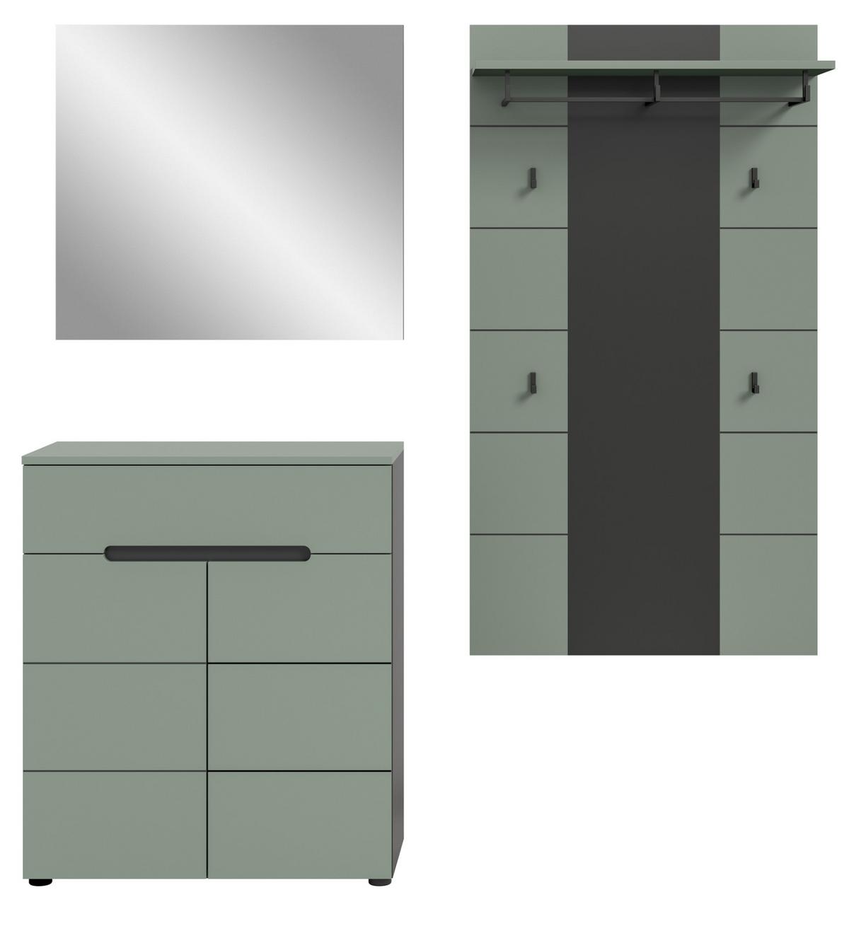 GARDEROBEN-SET 3-teilig Salbei grün, grau 175 cm, Flurgarderobe mit Soft-Close - Salbeigrün/Schwarz, Holzwerkstoff/Kunststoff (175/190/37cm) - Inn.Furn