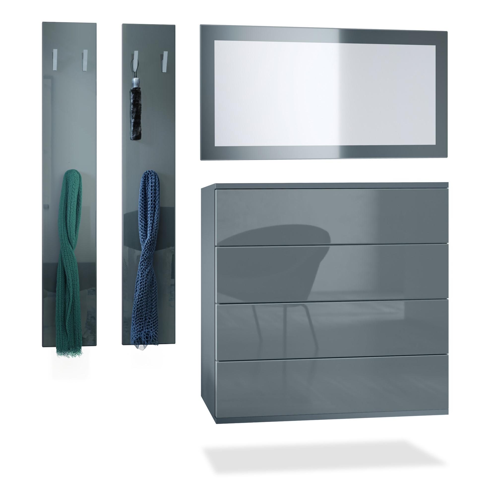 GARDEROBE Horizon Grau Hochglanz - Grau, Holzwerkstoff (142/146/35cm) - Vladon