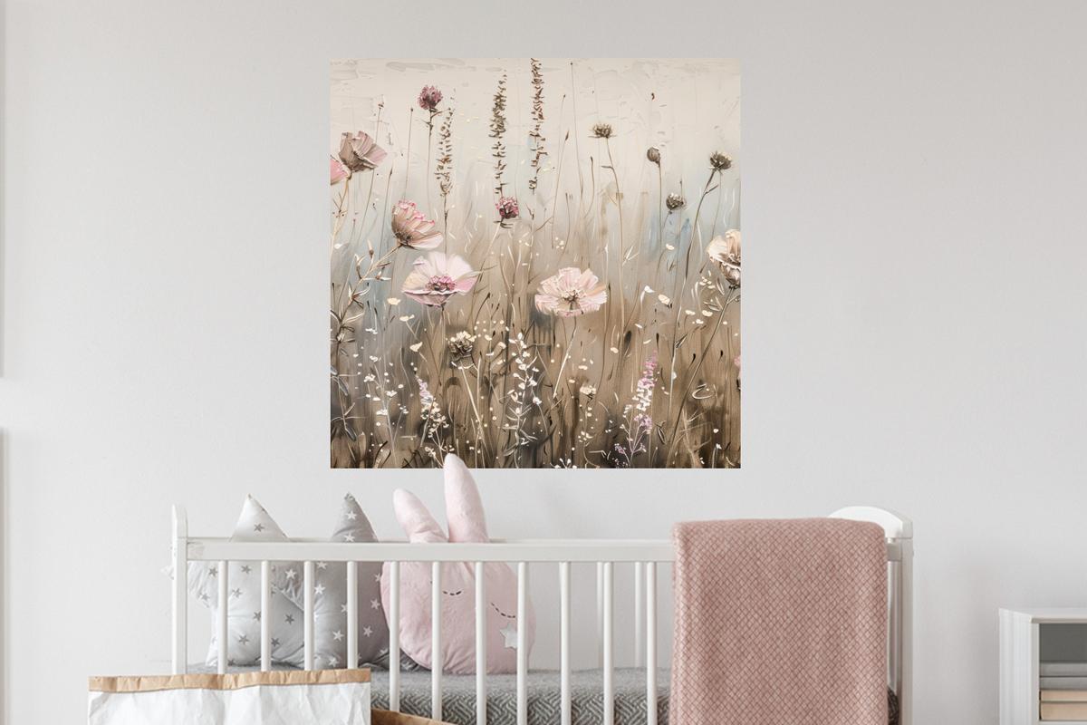 WANDTATTOO Blumen - Rosa - Modern - Beige Wanddeko 50x50 cm - Beige, Kunststoff (50/50/0.1cm) - MuchoWow