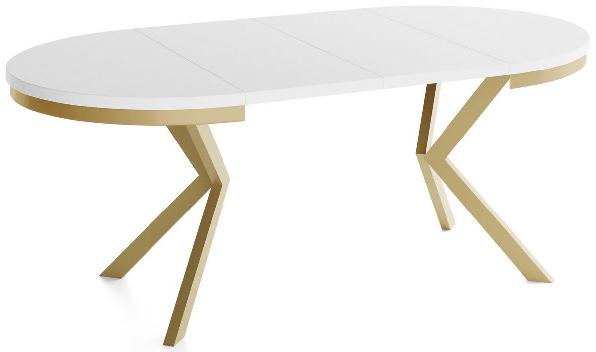 ESSTISCH Dina runder ausziehbarer, Weiß 100-180/100/76 cm - Goldfarben/Weiß, Holzwerkstoff/Metall (100/180/76cm) - WFL GROUP