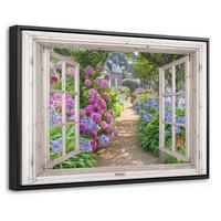LEINWAND Bilder mit Rahmen - Hortensie - Durchsichtig - Blumen - Sommer - Lila - Weg - 60x40 - Lila, Textil (60/40cm) - MuchoWow