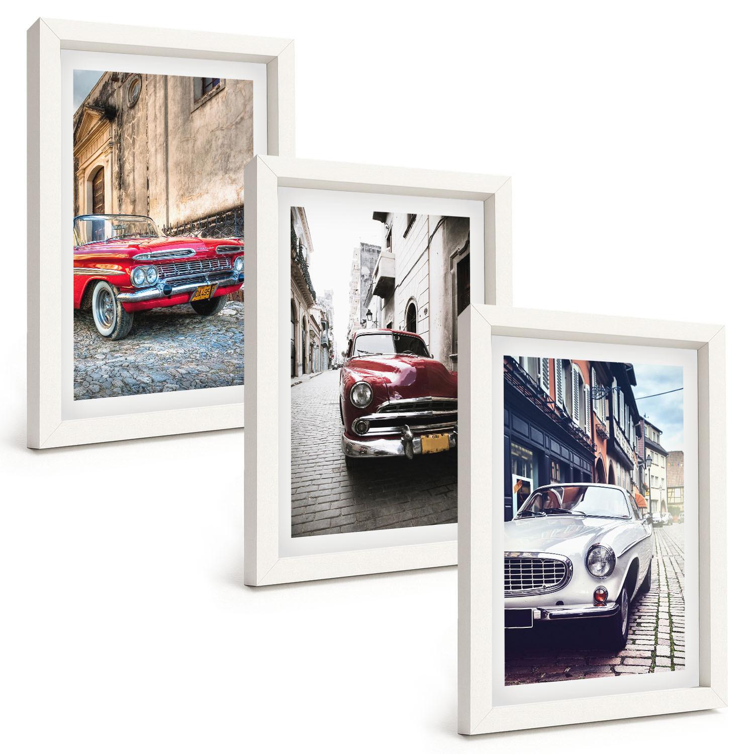 BILDER SET 3er Set - 20x30 cm Weißer Rahmen - Oldtimer in Städten - Weiß, Kunststoff (20/30cm) - TULUP