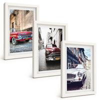 BILDER SET 3er Set - 20x30 cm Weißer Rahmen - Oldtimer in Städten - Weiß, Kunststoff (20/30cm) - TULUP