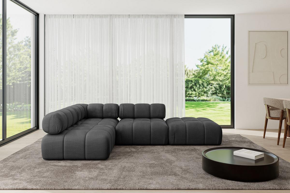 ECKSOFA modulares Sofa Favio-L1 - 285x190x70 cm Schwarz Velours - Schwarz, Holzwerkstoff/Textil (285/190cm) - ALTDECOR