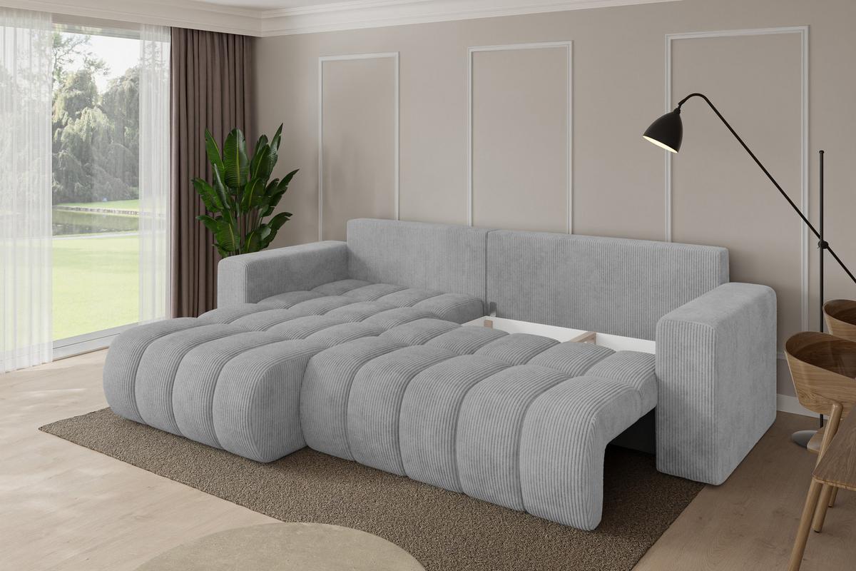 ECKSOFA mit Schlaffunktion Ottomane Links MILA-L-v1 277x195x86 Grau Cord - Schwarz/Grau, Holzwerkstoff/Kunststoff (277/194cm) - ALTDECOR