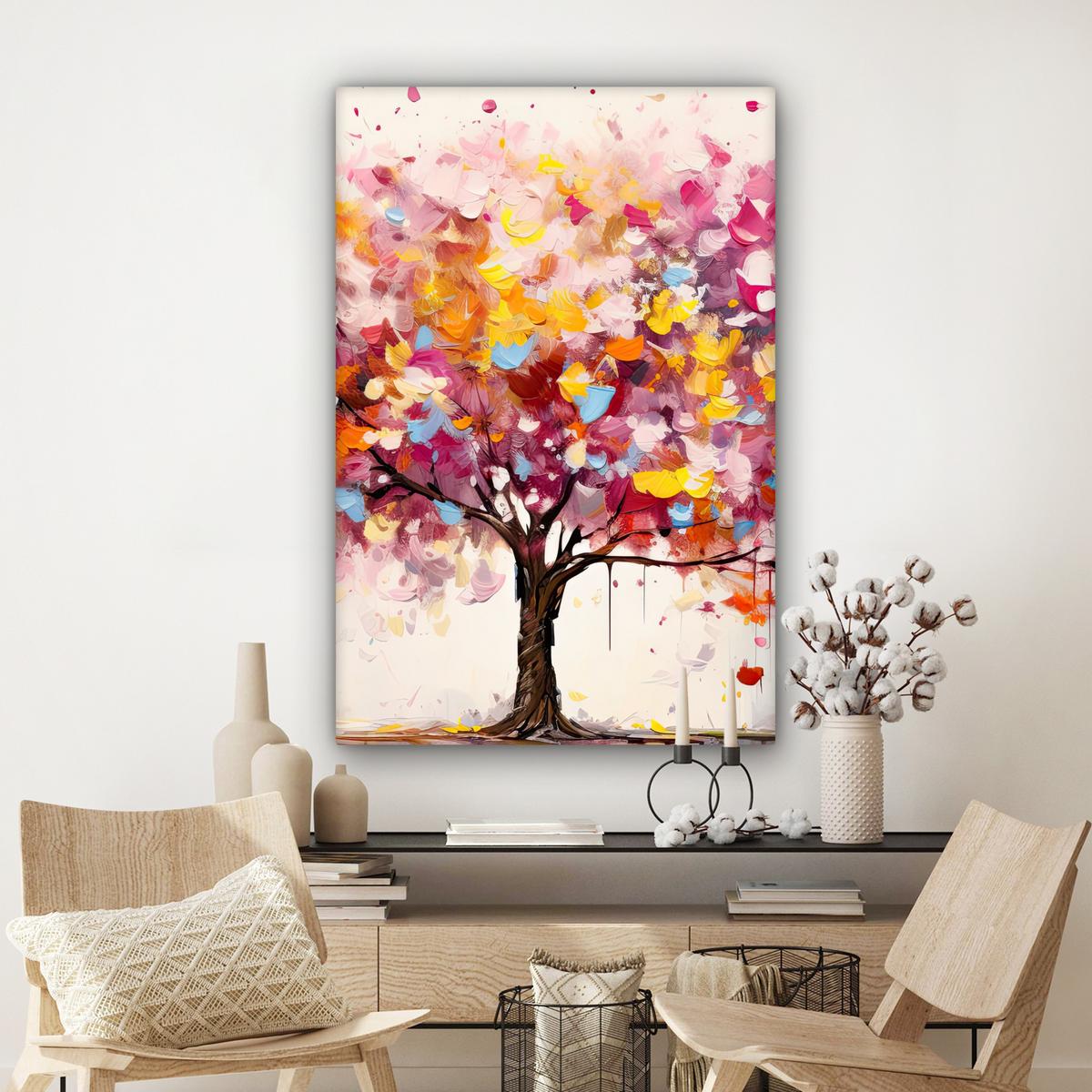 LEINWANDBILD Aquarell - Baum - Kunst - Abstrakt Deko XXL 80x120 cm - Rosa, Textil (80/120cm) - MuchoWow