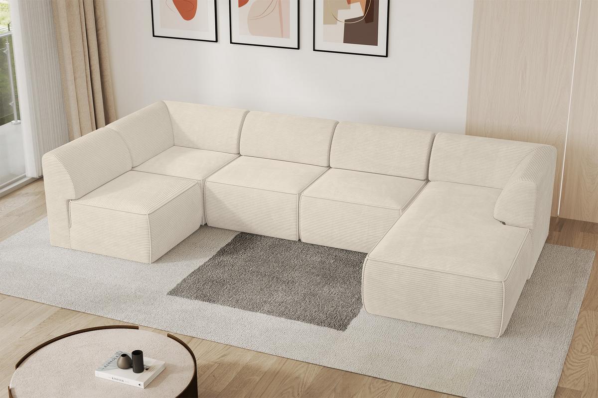 WOHNLANDSCHAFT Ottomane Rechts MOVO-L 345x180x78 cm Beige Cord - Beige, Holzwerkstoff/Kunststoff (180/78/345cm) - ALTDECOR