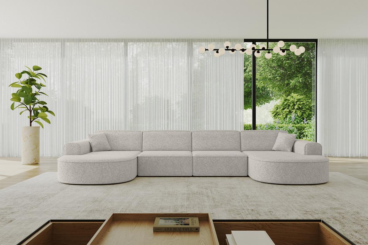 WOHNLANDSCHAFT MARI-U2 - 388x171x79 cm Hellgrau Tissu - Hellgrau/Schwarz, Holzwerkstoff/Kunststoff (388/79/171cm) - ALTDECOR