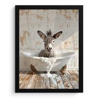 POSTER MIT RAHMEN Esel - Tiere - Badewanne - Schaumstoff Bilderrahmen 30x40 cm - Weiß, Papier (30/40cm) - MuchoWow